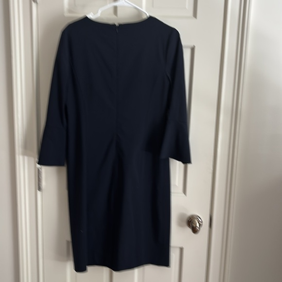 Ann Taylor Blue Sheath Dress 3/4 Sleeve Crew Neck - Picture 4 of 5